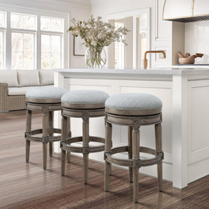 Homeroots 31" Gray Solid Wood Swivel Backless Bar Height Bar Chair   550092