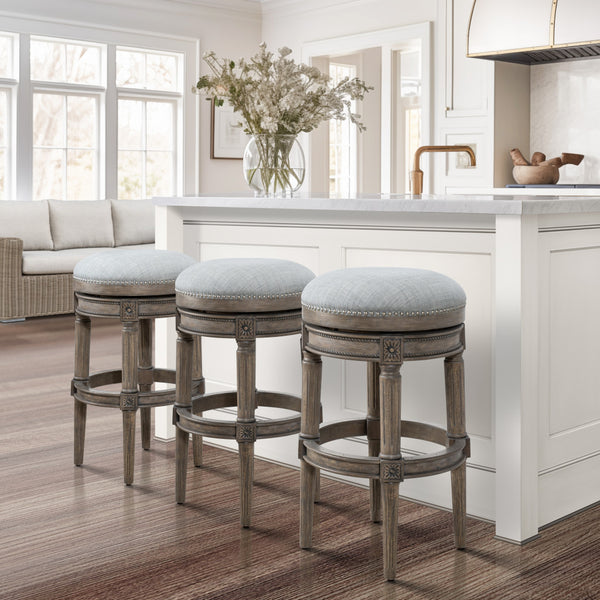 Homeroots 31" Gray Solid Wood Swivel Backless Bar Height Bar Chair   550092