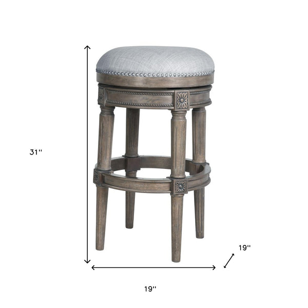 Homeroots 31" Gray Solid Wood Swivel Backless Bar Height Bar Chair   550092