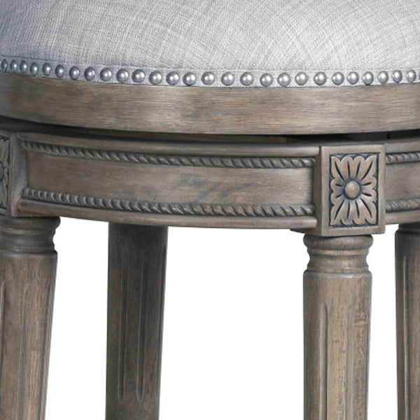 Homeroots 31" Gray Solid Wood Swivel Backless Bar Height Bar Chair   550092