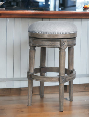 Homeroots 31" Gray Solid Wood Swivel Backless Bar Height Bar Chair   550092