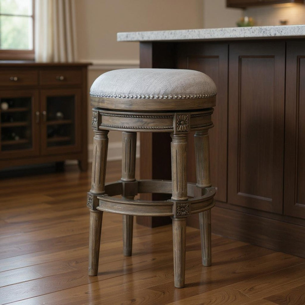 HomeRoots 31" Gray Solid Wood Swivel Bar Stool - Stylish Backless Design with Comfort Footrest & 360° Mobility 550092