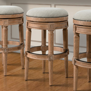 Homeroots 31" Beige And Natural Solid Wood Swivel Backless Bar Height Bar Chair   550093