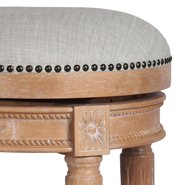 Homeroots 31" Beige And Natural Solid Wood Swivel Backless Bar Height Bar Chair   550093