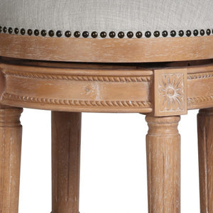 Homeroots 31" Beige And Natural Solid Wood Swivel Backless Bar Height Bar Chair   550093