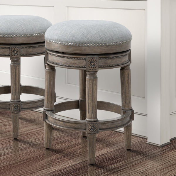 HomeRoots 26" Gray Solid Wood Swivel Backless Counter Stool - Chic, Durable Design for Modern Home Bars & Kitchens 550094