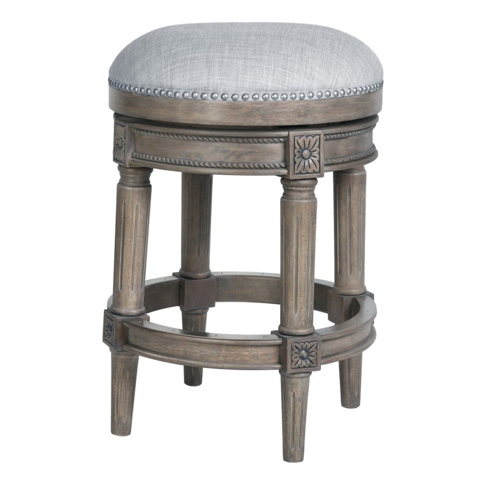 HomeRoots 26" Gray Solid Wood Swivel Backless Counter Stool - Chic, Durable Design for Modern Home Bars & Kitchens 550094