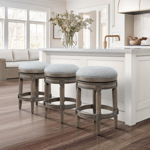 HomeRoots 26" Gray Solid Wood Swivel Backless Counter Stool - Chic, Durable Design for Modern Home Bars & Kitchens 550094