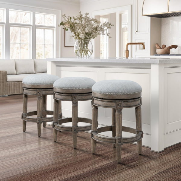 HomeRoots 26" Gray Solid Wood Swivel Backless Counter Stool - Chic, Durable Design for Modern Home Bars & Kitchens 550094