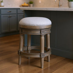 HomeRoots 26" Gray Solid Wood Swivel Backless Counter Stool - Chic, Durable Design for Modern Home Bars & Kitchens 550094