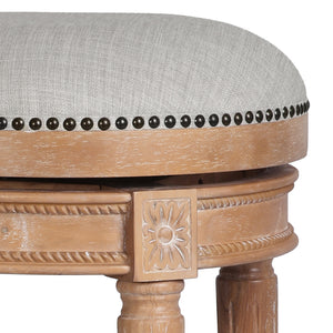 Homeroots 26" Beige And Natural Solid Wood Swivel Backless Counter Height Bar Chair   550095