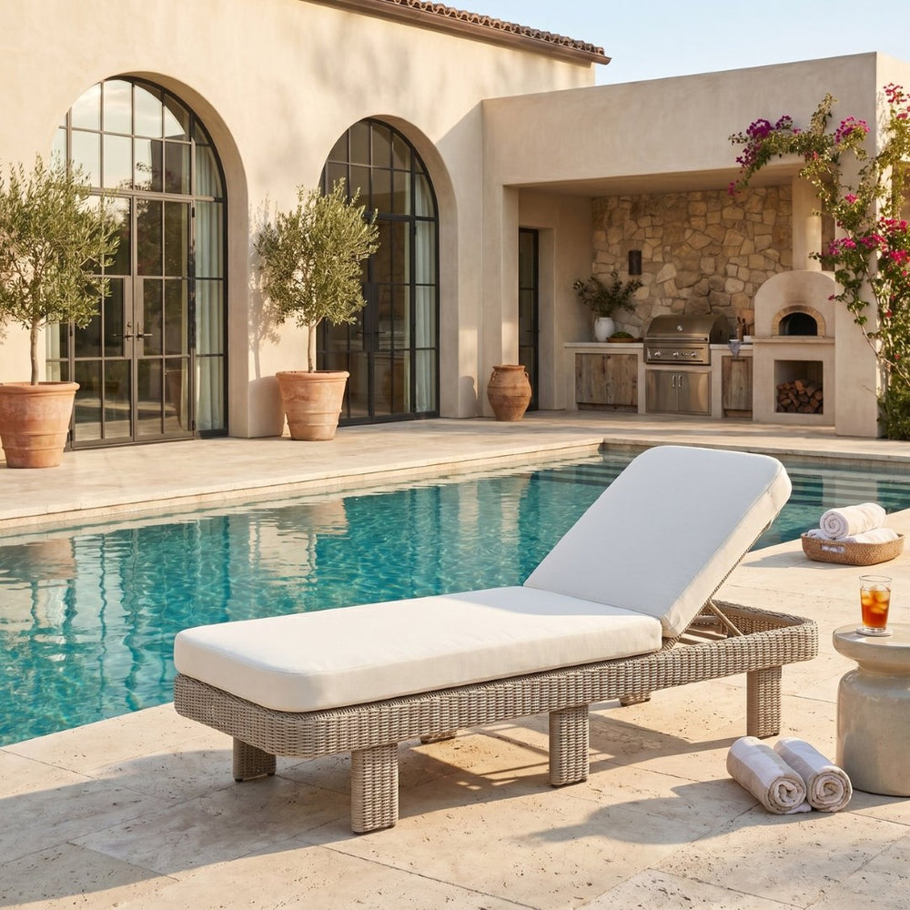 Meridian Furniture Sandbay Outdoor Wicker Lounge Chair with Uv Resistant Olefin Cushion for Patio Resort Seating Cream 55009Cream