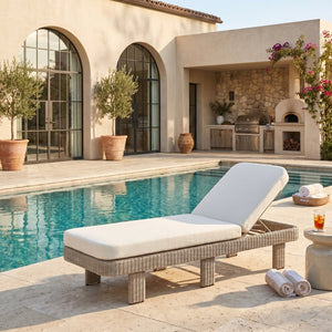 Meridian Furniture Sandbay Outdoor Wicker Lounge Chair with Uv Resistant Olefin Cushion for Patio Resort Seating Cream 55009Cream