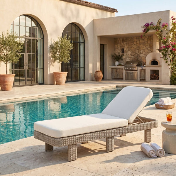 Meridian Furniture Sandbay Outdoor Wicker Lounge Chair with Uv Resistant Olefin Cushion for Patio Resort Seating Cream 55009Cream