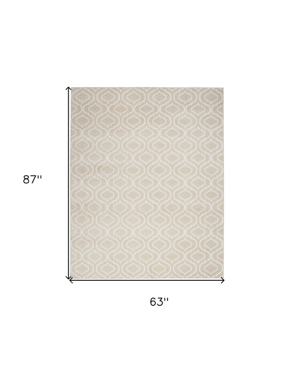 Homeroots 5' X 7' Beige And Ivory Trellis Non Skid Area Rug  Polypropylene 550117