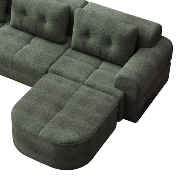 English Elm Modular Sectional Sofa with Chaise Full Foam Build Woven Fabric for Living Room Blackish Green W2379S00006