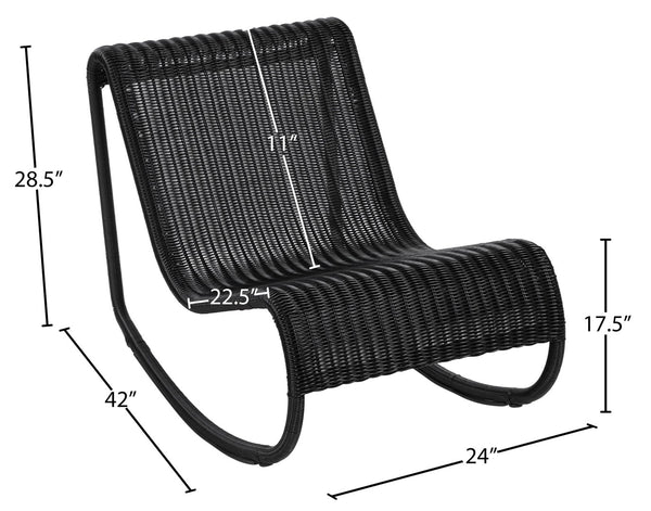 Meridian Furniture Antigua All-weather Wicker Outdoor Rocking Chair with Steel Frame for Porch and Patio Black 55011Black