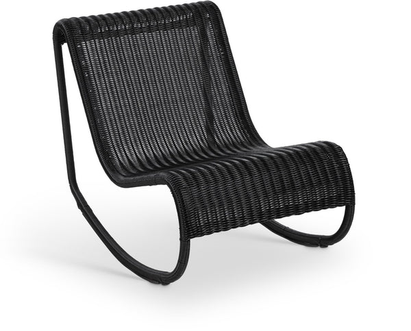 Meridian Furniture Antigua All-weather Wicker Outdoor Rocking Chair with Steel Frame for Porch and Patio Black 55011Black