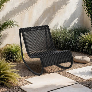 Meridian Furniture Antigua All-weather Wicker Outdoor Rocking Chair with Steel Frame for Porch and Patio Black 55011Black