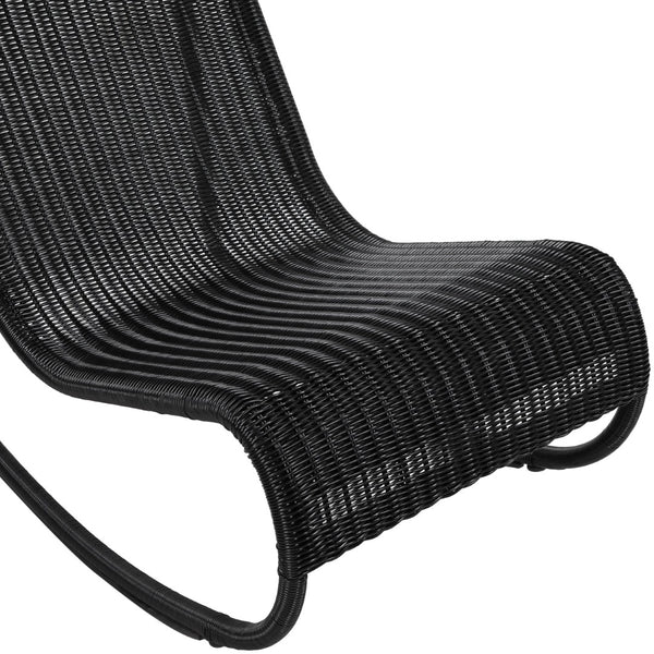 Meridian Furniture Antigua All-weather Wicker Outdoor Rocking Chair with Steel Frame for Porch and Patio Black 55011Black
