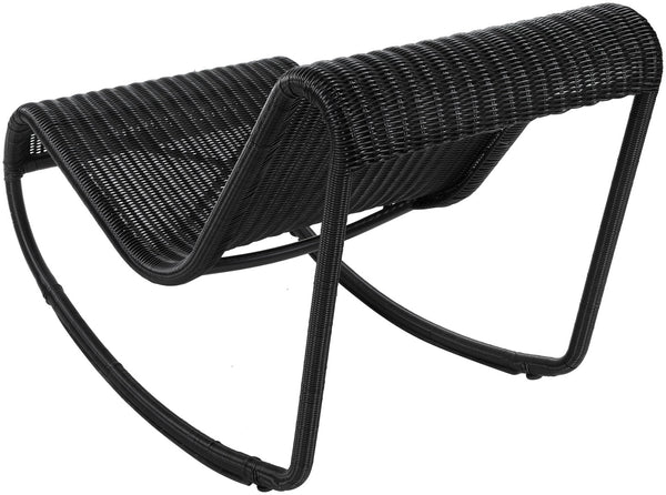 Meridian Furniture Antigua All-weather Wicker Outdoor Rocking Chair with Steel Frame for Porch and Patio Black 55011Black