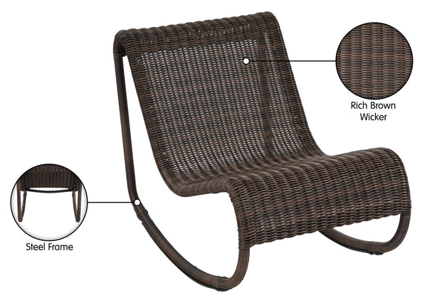 Meridian Furniture Antigua All-weather Wicker Outdoor Rocking Chair with Steel Frame for Porch and Patio Brown 55011Brown