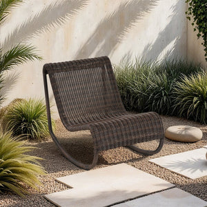 Meridian Furniture Antigua All-weather Wicker Outdoor Rocking Chair with Steel Frame for Porch and Patio Brown 55011Brown