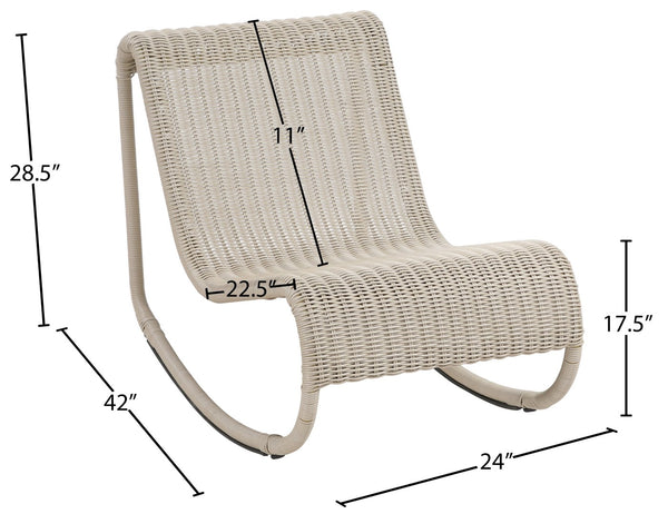 Meridian Furniture Antigua All-weather Wicker Outdoor Rocking Chair with Steel Frame for Porch and Patio Cream 55011Cream