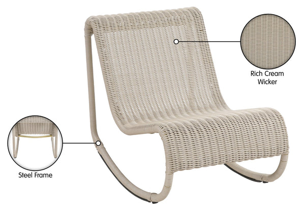 Meridian Furniture Antigua All-weather Wicker Outdoor Rocking Chair with Steel Frame for Porch and Patio Cream 55011Cream
