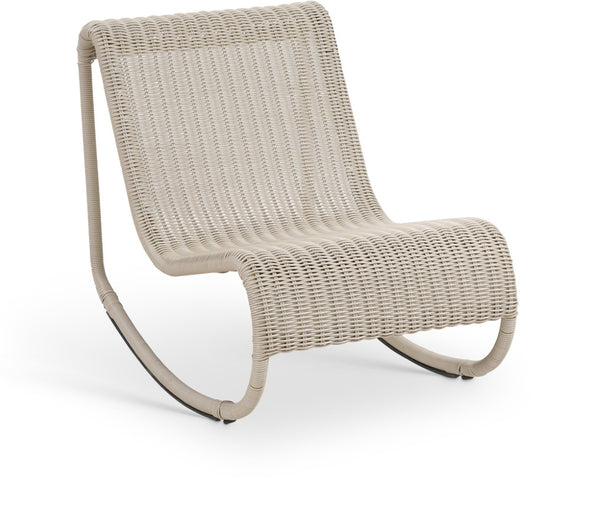 Meridian Furniture Antigua All-weather Wicker Outdoor Rocking Chair with Steel Frame for Porch and Patio Cream 55011Cream