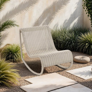Meridian Furniture Antigua All-weather Wicker Outdoor Rocking Chair with Steel Frame for Porch and Patio Cream 55011Cream