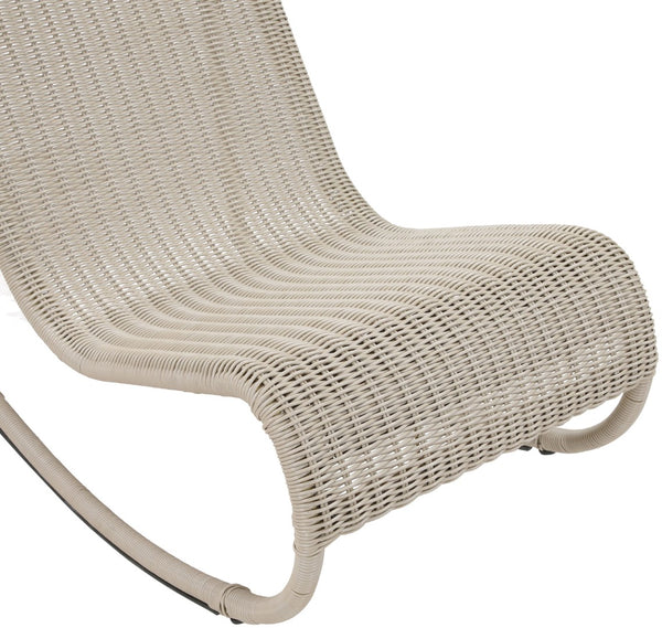 Meridian Furniture Antigua All-weather Wicker Outdoor Rocking Chair with Steel Frame for Porch and Patio Cream 55011Cream