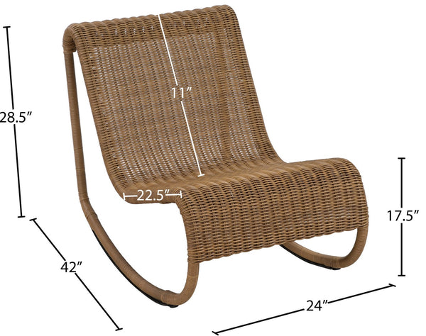 Meridian Furniture Antigua All-weather Wicker Outdoor Rocking Chair with Steel Frame for Porch and Patio Natural 55011Natural