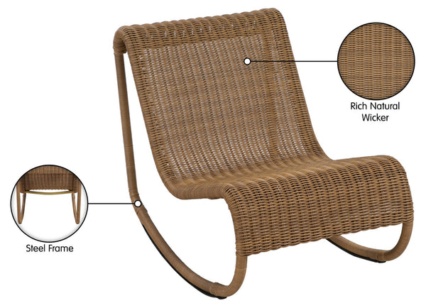 Meridian Furniture Antigua All-weather Wicker Outdoor Rocking Chair with Steel Frame for Porch and Patio Natural 55011Natural