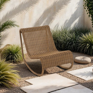 Meridian Furniture Antigua All-weather Wicker Outdoor Rocking Chair with Steel Frame for Porch and Patio Natural 55011Natural