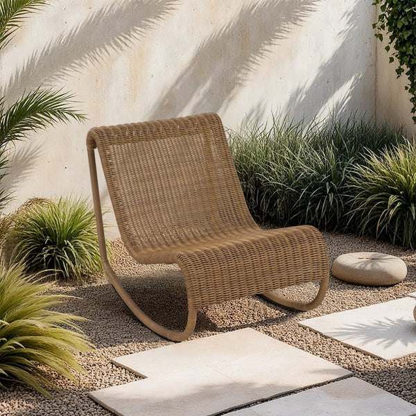 Meridian Furniture Antigua All-weather Wicker Outdoor Rocking Chair with Steel Frame for Porch and Patio Natural 55011Natural