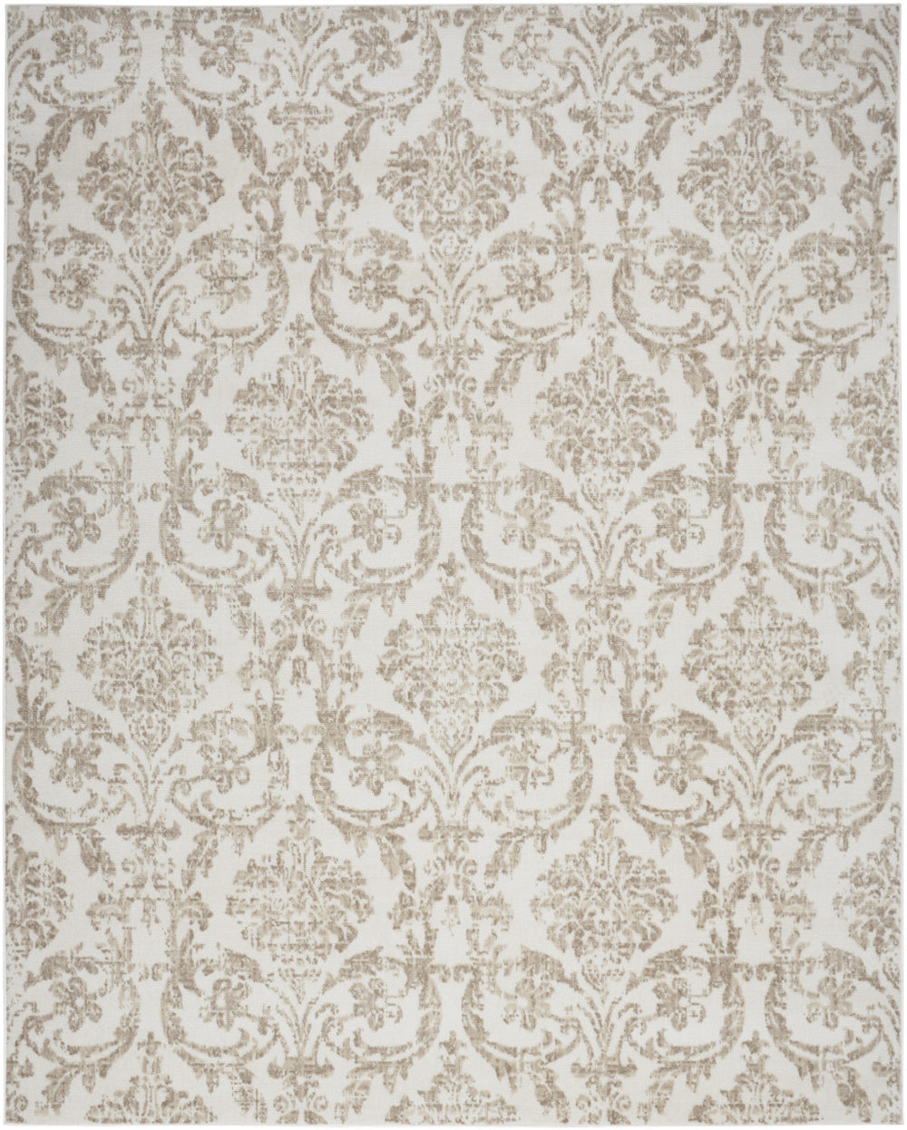 Homeroots 5' X 7' Beige And Ivory Damask Distressed Non Skid Area Rug  Polypropylene 550121