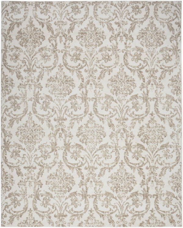 Homeroots 5' X 7' Beige And Ivory Damask Distressed Non Skid Area Rug  Polypropylene 550121