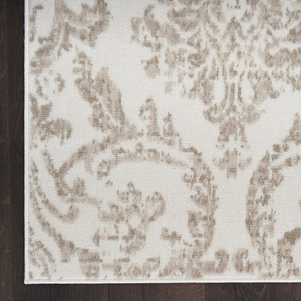 Homeroots 5' X 7' Beige And Ivory Damask Distressed Non Skid Area Rug  Polypropylene 550121
