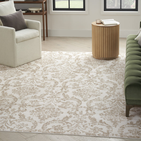Homeroots 5' X 7' Beige And Ivory Damask Distressed Non Skid Area Rug  Polypropylene 550121