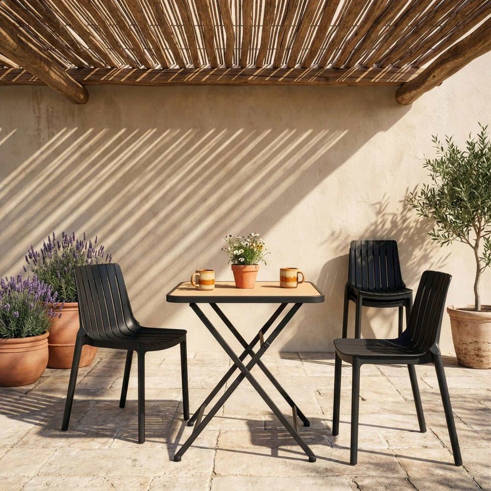 Meridian Furniture Marilla Stackable Polypropylene Outdoor Dining Chair Uv Resistant Modern Patio Seating Black 55012Black-C