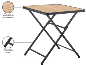 Meridian Furniture Marilla Foldable Outdoor Dining Table with Iron Frame and Slatted Polypropylene Weather Top Black / Natural 55012Black-T