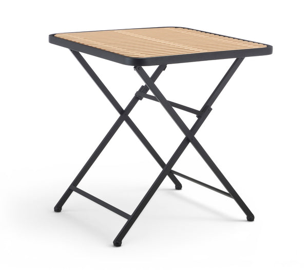 Meridian Furniture Marilla Foldable Outdoor Dining Table with Iron Frame and Slatted Polypropylene Weather Top Black / Natural 55012Black-T