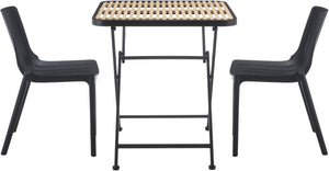 Meridian Furniture Marilla Foldable Outdoor Dining Table with Iron Frame and Slatted Polypropylene Weather Top Black / Natural 55012Black-T