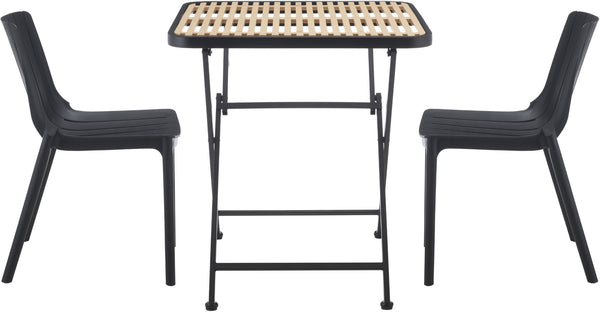 Meridian Furniture Marilla Foldable Outdoor Dining Table with Iron Frame and Slatted Polypropylene Weather Top Black / Natural 55012Black-T