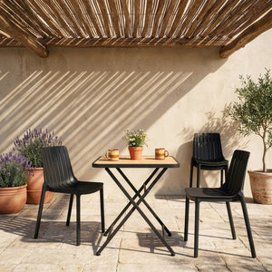 Meridian Furniture Marilla Foldable Outdoor Dining Table with Iron Frame and Slatted Polypropylene Weather Top Black / Natural 55012Black-T