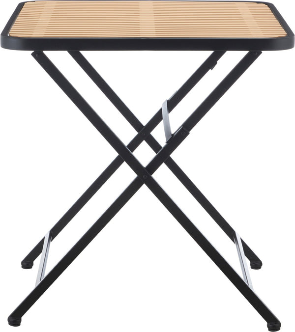 Meridian Furniture Marilla Foldable Outdoor Dining Table with Iron Frame and Slatted Polypropylene Weather Top Black / Natural 55012Black-T