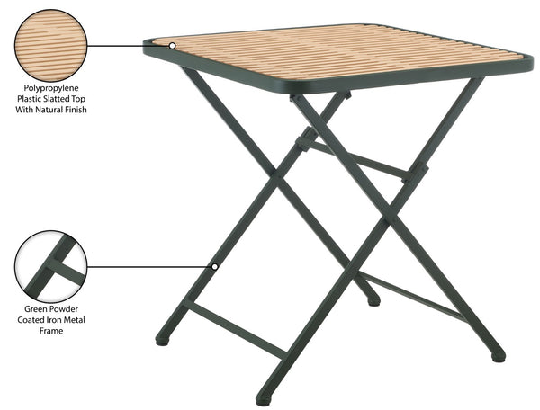 Meridian Furniture Marilla Foldable Outdoor Dining Table with Iron Frame and Slatted Polypropylene Weather Top Green / Natural 55012Green-T