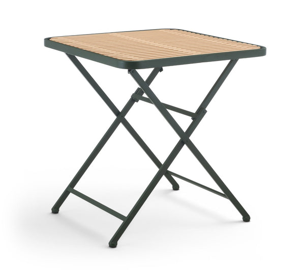 Meridian Furniture Marilla Foldable Outdoor Dining Table with Iron Frame and Slatted Polypropylene Weather Top Green / Natural 55012Green-T