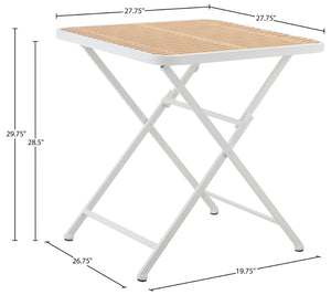 Meridian Furniture Marilla Foldable Outdoor Dining Table with Iron Frame and Slatted Polypropylene Weather Top White / Natural 55012White-T